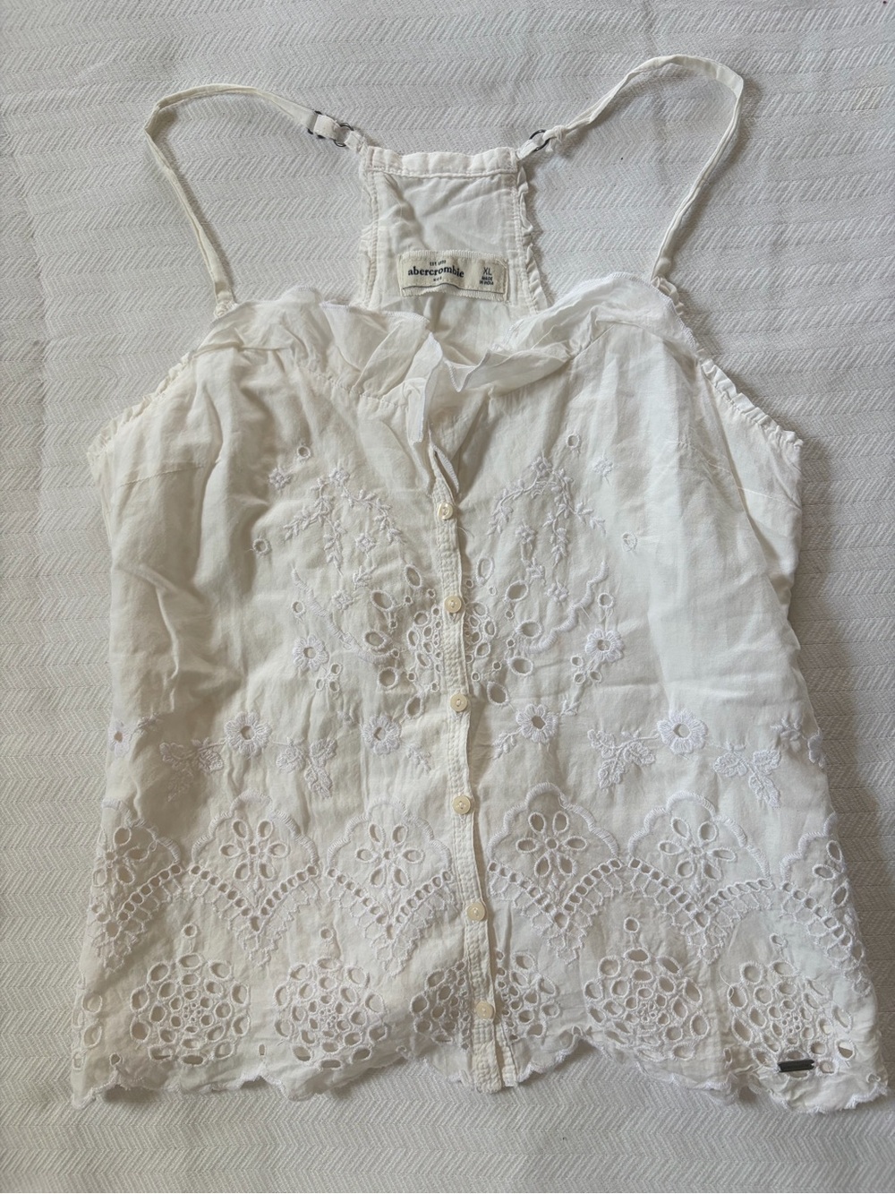 Abercrombie & Fitch White Embroidered Eyelet Button-Front Cami